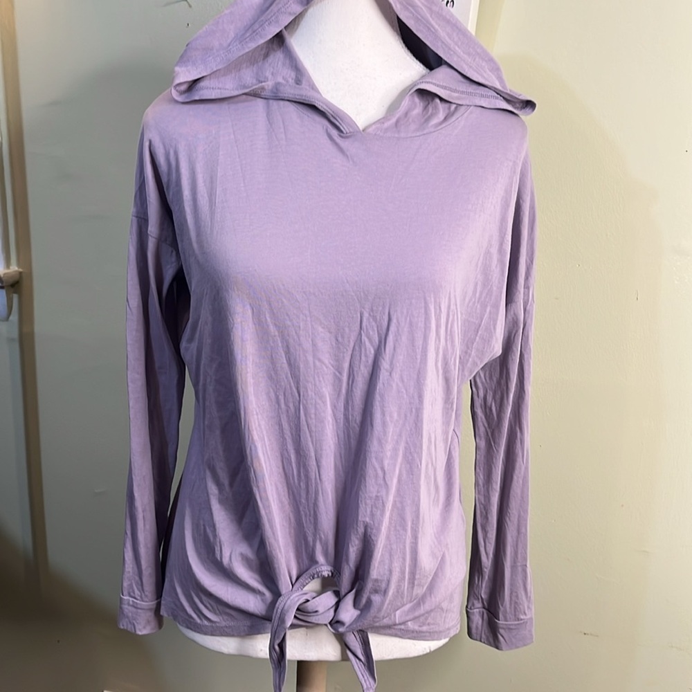 Beyond Yoga tie front hoodie purple Pima cotton long sleeve Top XS